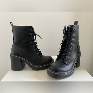 Madden Girl Black Lace-Up Chunky Boots